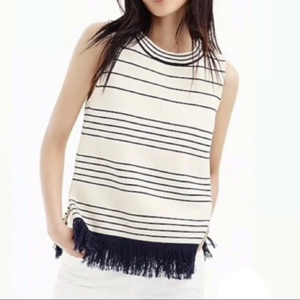 J.Crew Merino Wool Fringe Sleeveless Top M Stripe